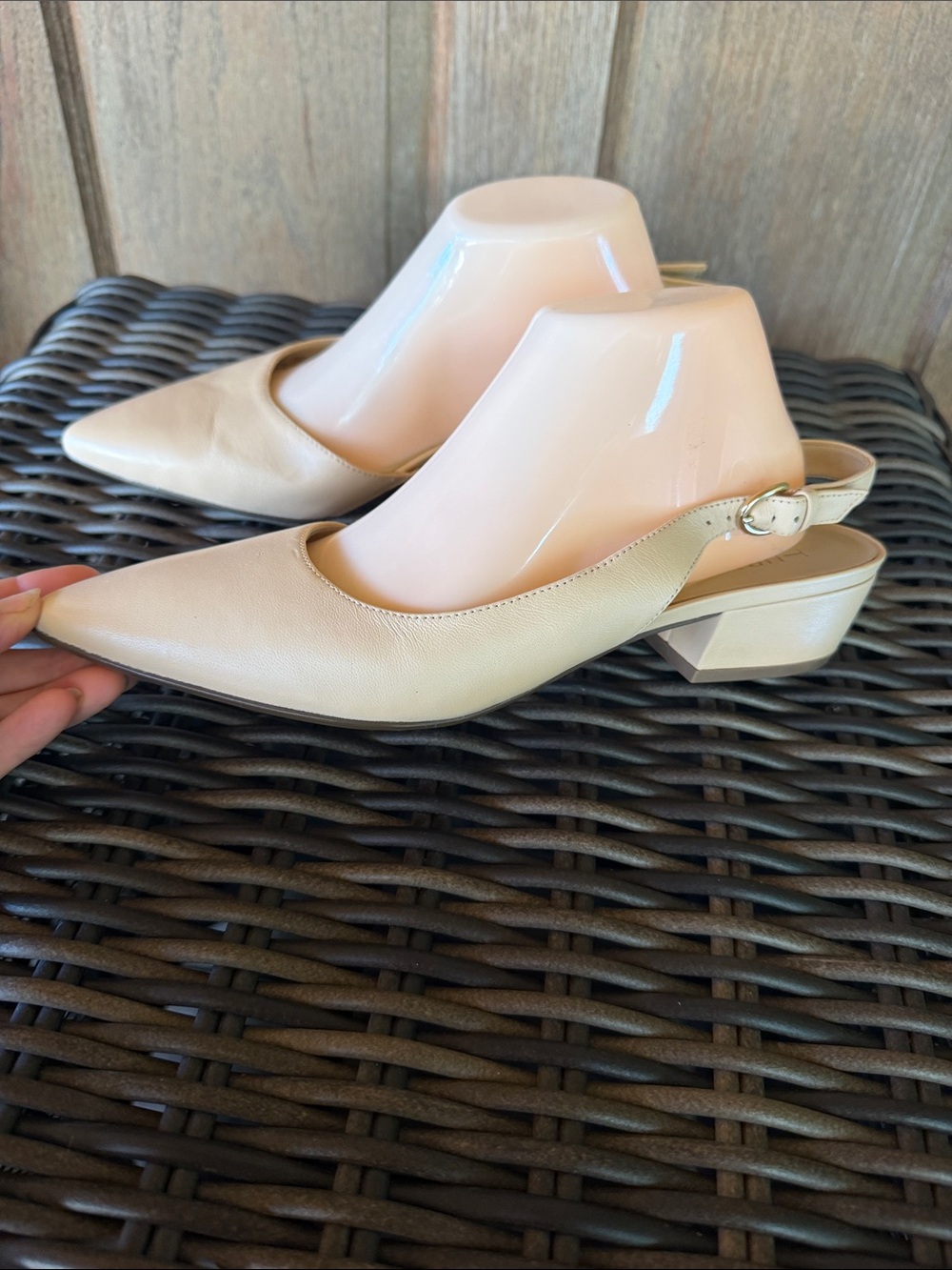 Naturalizer Pointed Slingback Low Block Heel - Cream